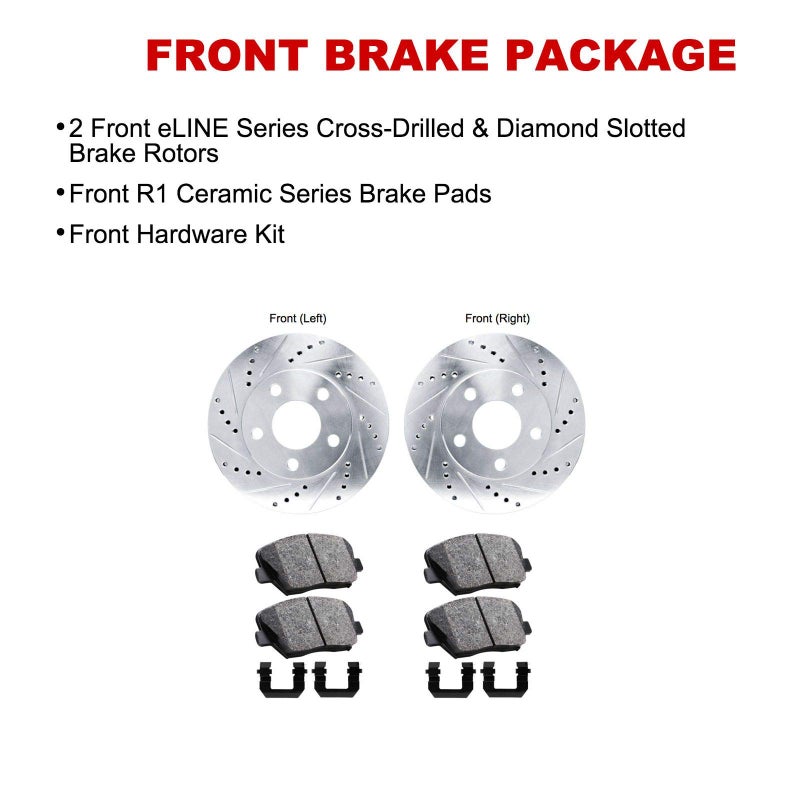 R1 Concepts Front Brake Kit For 2004-2009 Toyota Prius| Drilled Slotted Brake Rotors| Ceramic Brake Pads and Rotors Kit|Hardware included - Image 4